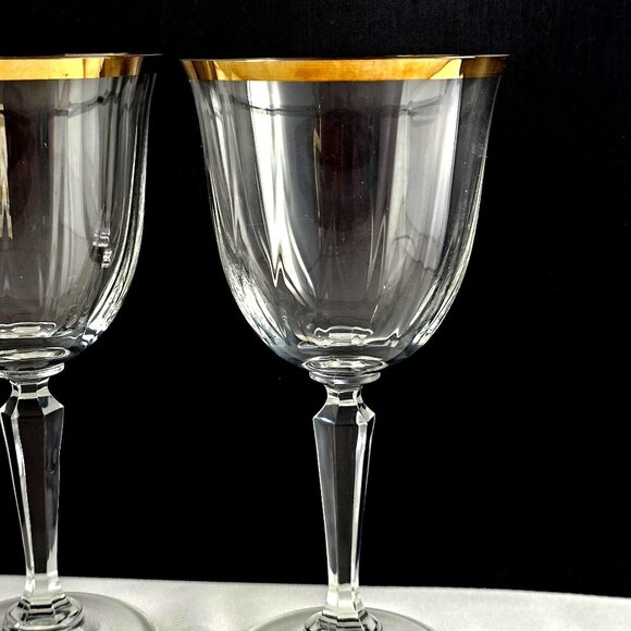 Crown Crystal Cape Cod Gold Rim Goblets 7.5" optic 24% leaded glasses 1970s 2pc - Picture 4 of 10